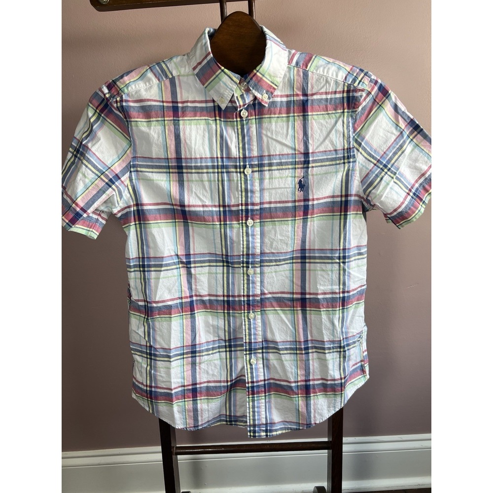 Ralph Lauren Polo Boys Plaid Button Button Short Sleeve Shirt Size Large (14-16)